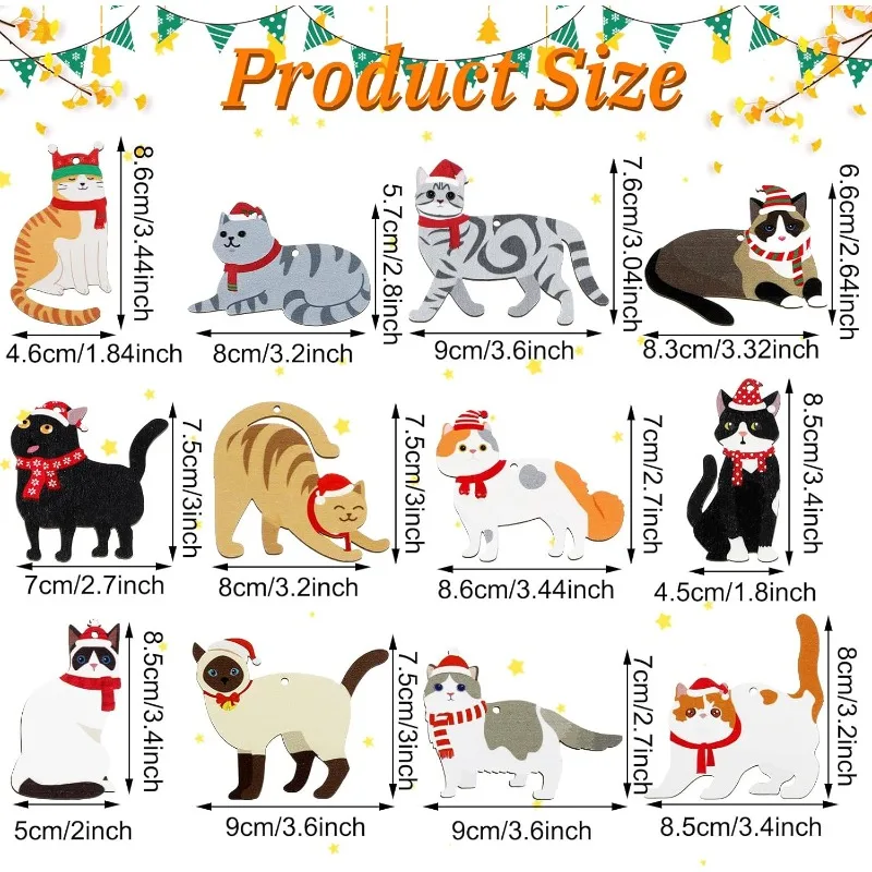 ديكور عيد الميلاد الخشبي الفاخر - مجموعة مكونة من 24 قطعة زينة كيتي رائعة مع قبعات وأوشحة احتفالية لتزيين الأشجار