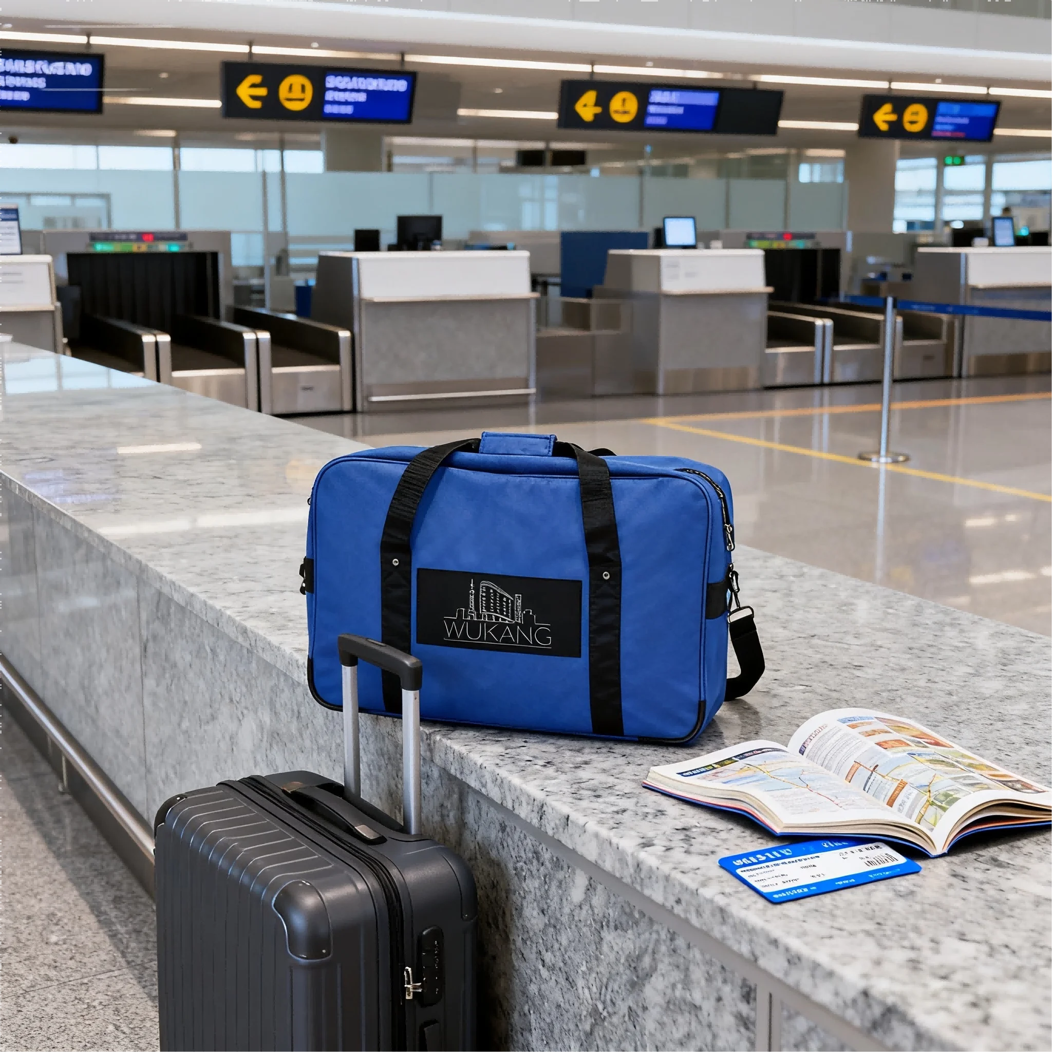 Borsa da viaggio blu con logo Wukang da 1 pezzo, durevole ed elegante, perfetta per le scariche del fine settimana