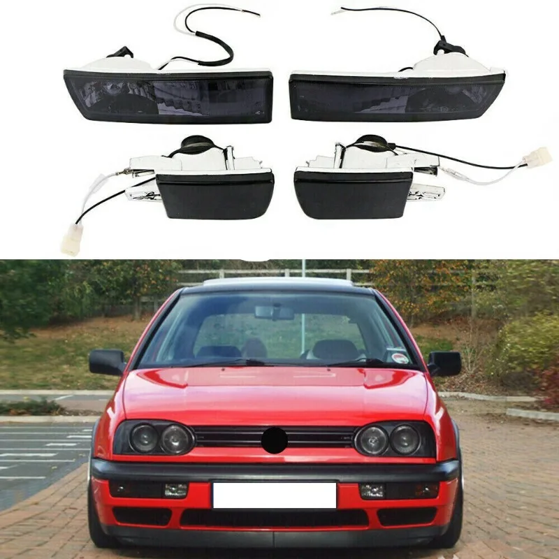 4Pcs Car Smoked Front Bumper Fog Light + Turn Signal Lamp for Jetta MK3 Golf 1992-1997