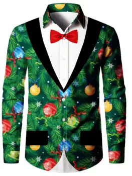 Christmas Theme Men's Fake Suit Tailcoat Printed Formal Shirts Christmas Graphics Long Sleeve Shirt Fashion Men's Shirts For Men 5