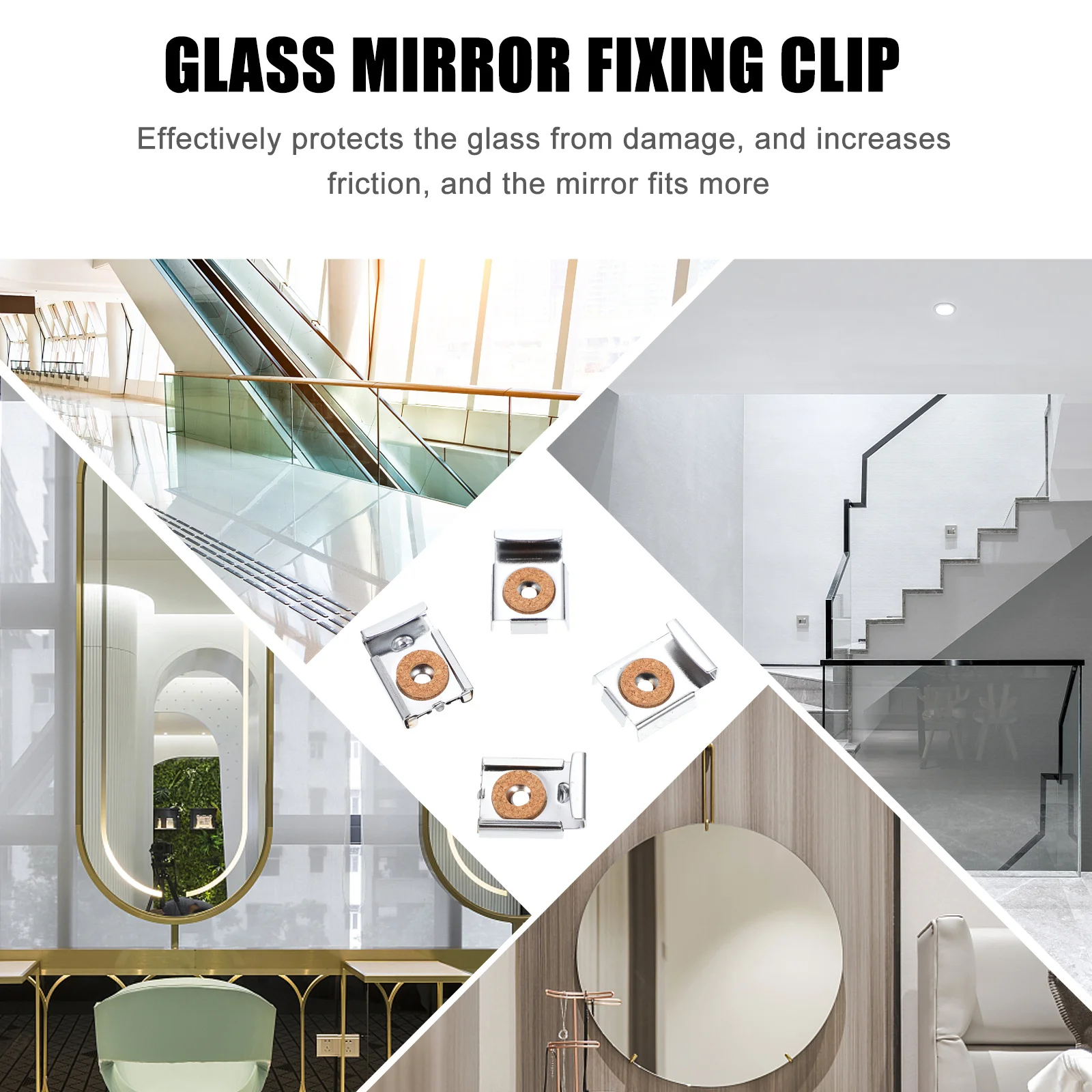 

Glass Mirror Clamps Iron Rustproof Waterproof Fixing Clips For Shelf Panel Painting Bracket Holder Glass Shelf Mounting