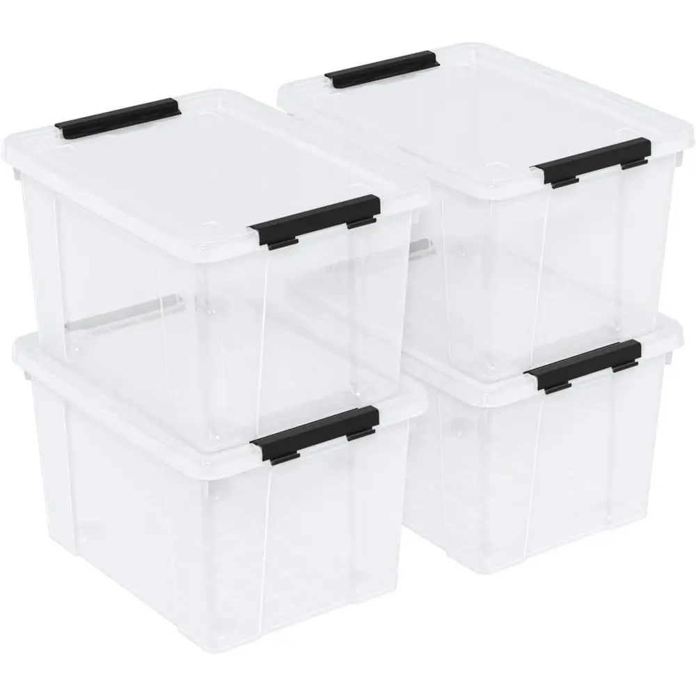 

4-Piece Set of 22-Quart Clear Plastic Storage Boxes with Wheels and Lids