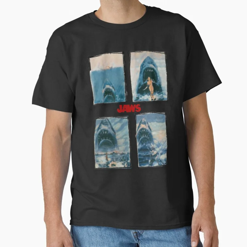 

The Jaws Moments Vintage Great White Shark Attack 80s Retro Horro Movie Jaws 50Th Anniversary gift t shirt Large size tops