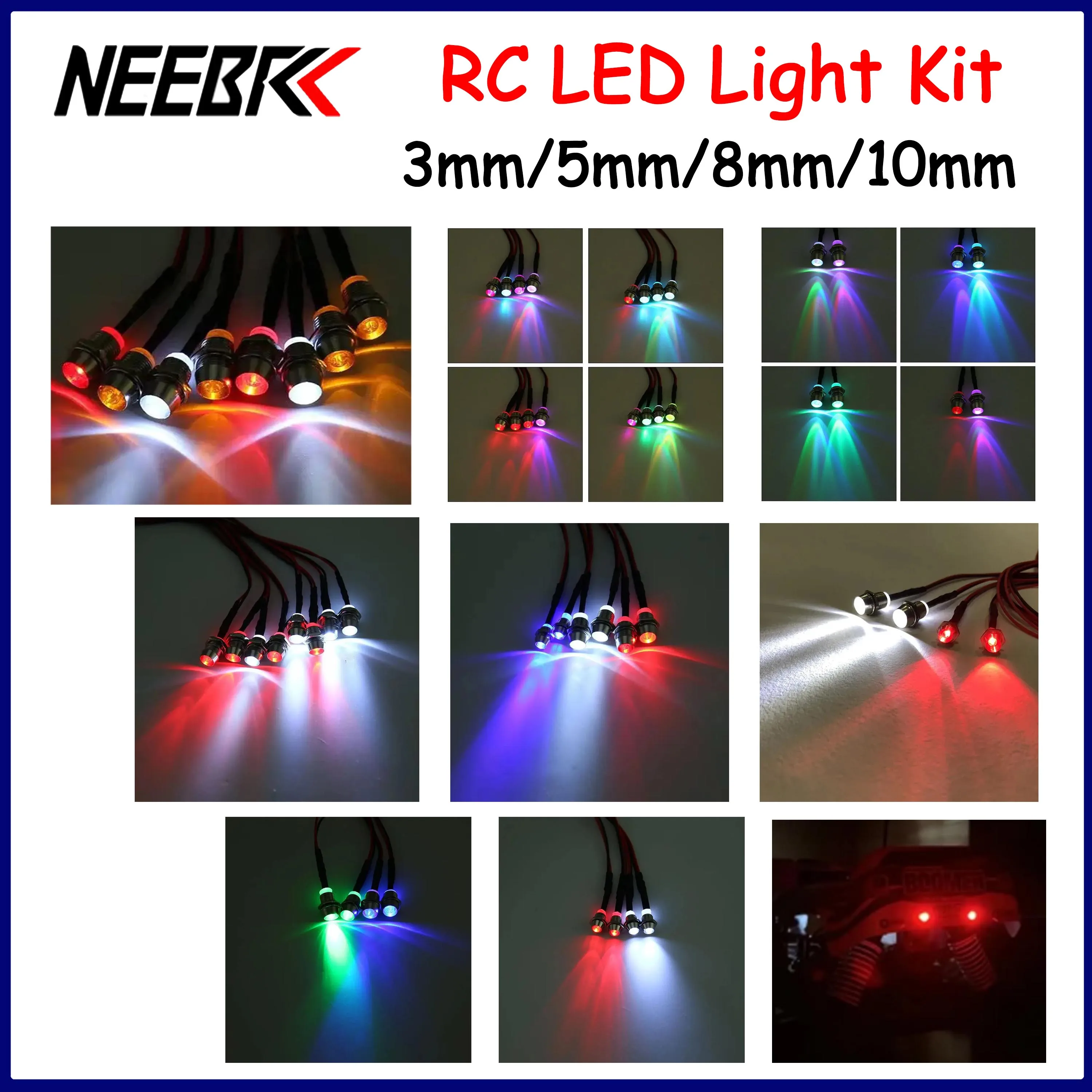 RC LED Light Kit Lamp Headlamps 3mm 5mm 8mm 10mm for 1/10 1/8 1/12 1/24 RC Drift Car Buggy Crawler Truck Traxxas Axial HSP MN