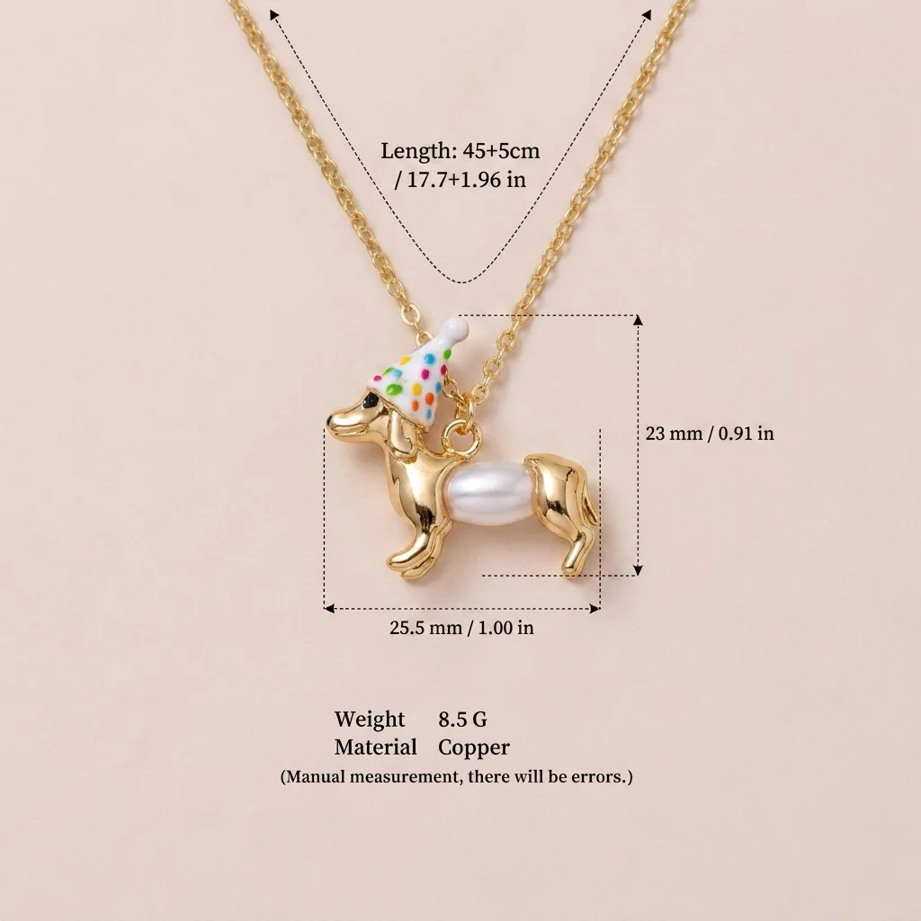 Cute Dachshund Necklace for Women, Gold Plated Sausage Dog Pendant with Imitation Pearl, Kawaii Puppy Jewelry Girl Birthday Gift