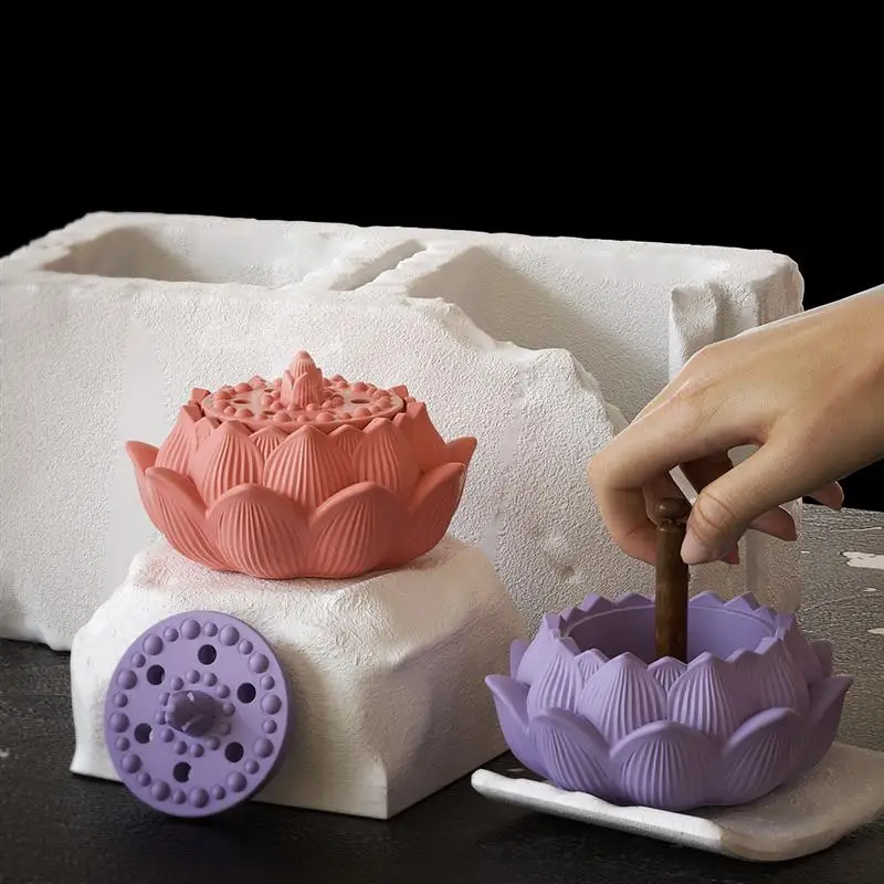 Lotus Incense Burner Silicone Mold DIY Epoxy Resin Plaster Cement Mold Aromatherapy Storage Box Crafts Casting Molud Home Decor