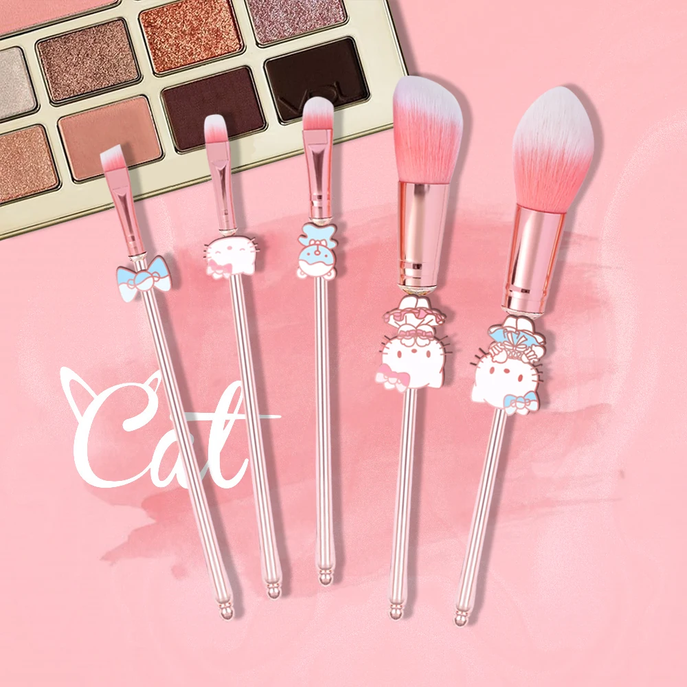 مجموعة فرش مكياج هالو كيتي مكونة من 5 قطع مع حقيبة مستحضرات تجميل وردية لطيفة - هدية مثالية للفتيات، #4