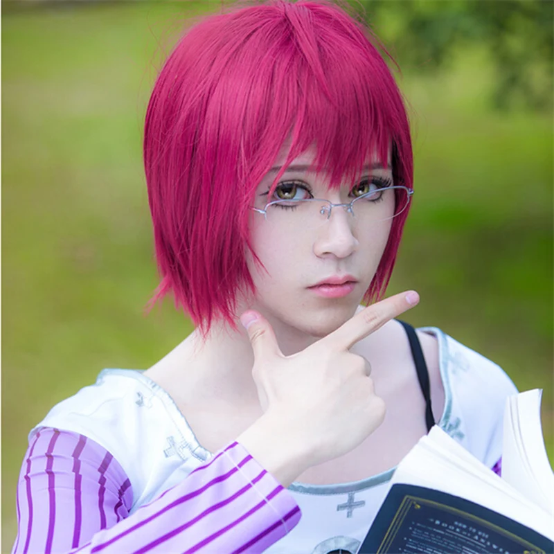 Anime Goat's Sin of Lust Gowther Cosplay Wig Short Rose Red Heat Resistant Synthetic Hair Party Wigs