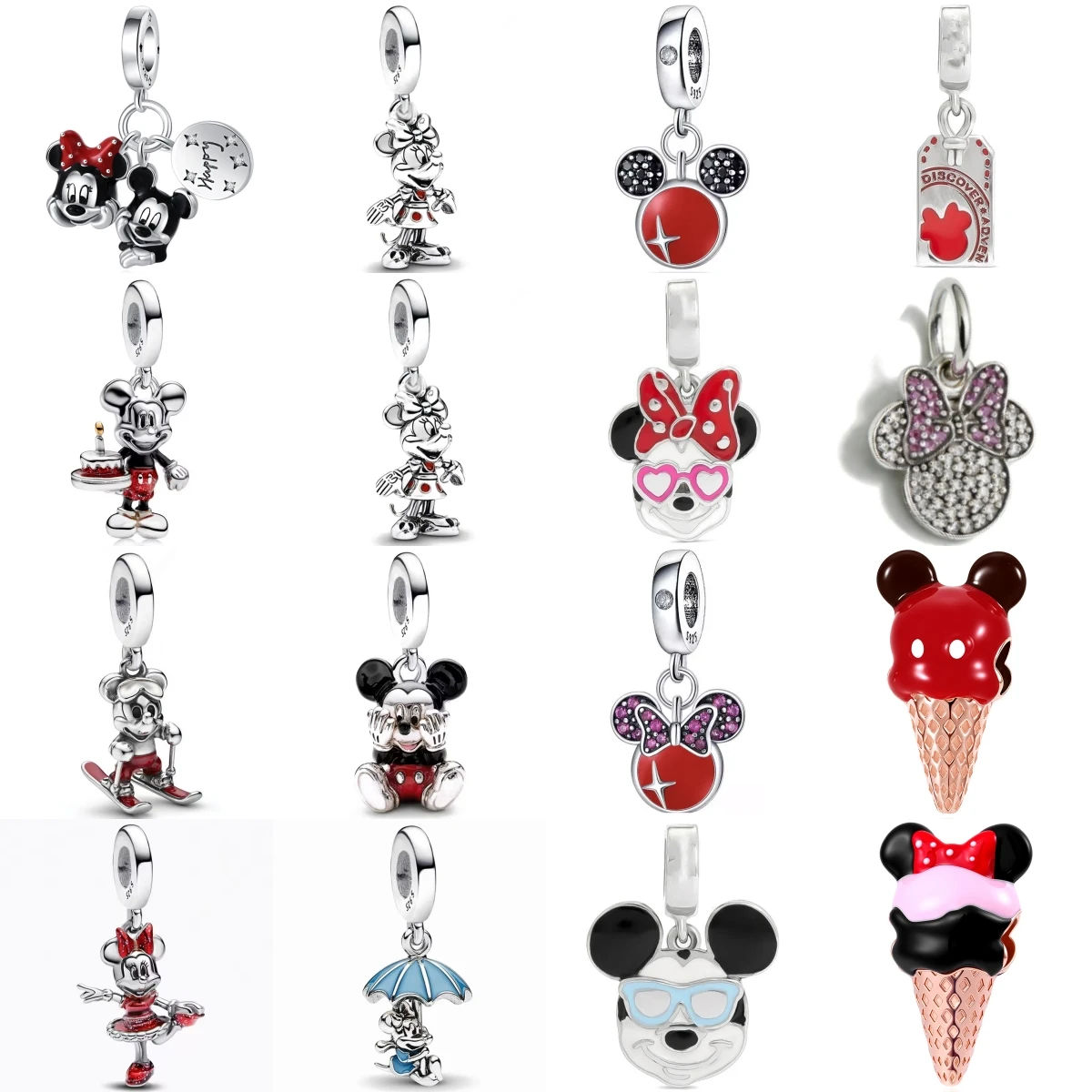 925 Sterling Silver Charms Mickey With Blue Sunglasses Dance Dress Ice Cream Sleigh Fit Original DIY Accessories For Women