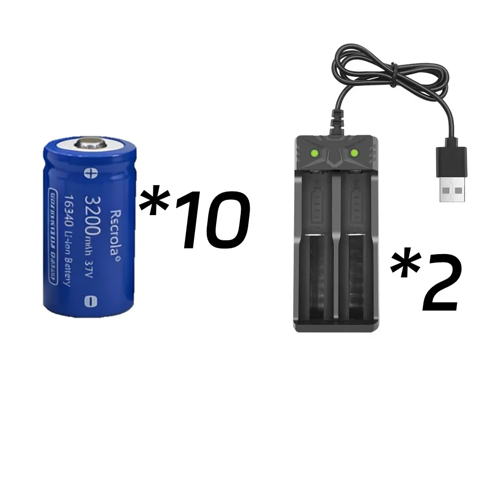 3,7 V 16340 Li-ion batterij 3200 mAh, oplaadbare CR123A-batterijen met oplader, voor Arlo-camera's VMC3030 VMK3200 VMS3330, zaklamp