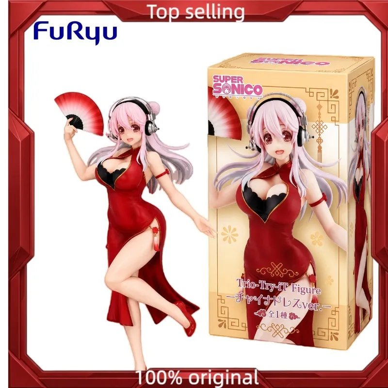 100% Original FuRyu Super Sonico Versión Vestido Chino Figura Coleccionable de Anime Trio-Try-iT, Modelo Decorativo de PVC para Escritorio y Hogar