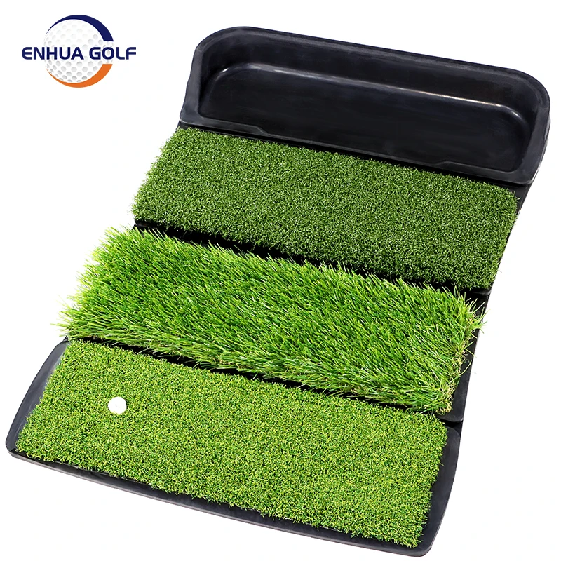 Golf Mat Hitting Mat with Ball Tray Design Collapsible 4-in-1 Hitting Mat Portable Golf Practice Hitting Mat