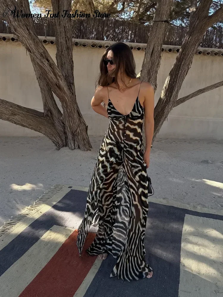 Slim Print Tank Top Trousers Set Women's V-neck Single Breasted Long Sling Vests 2026 Summer New Lady Beach 2-pieces Outfits