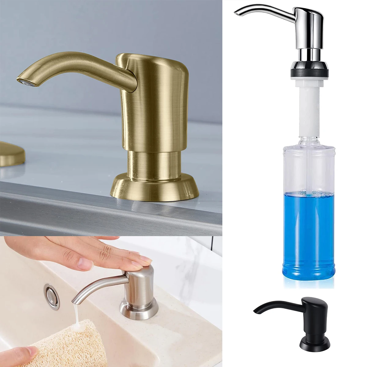 

500ml Soap dispensers Kitchen sink Counter Liquid Soap Dispenser Brushed Gold Black Bottle kitchen accessories Built in Pumps