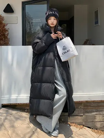 두꺼운 다운 코트 여성용 패딩 재킷 겨울 두꺼운 긴 스탠드 칼라 여자용 코트 외투 자켓 두꺼운 다운 긴 스탠드 칼라 여성용 코트 외투 자켓