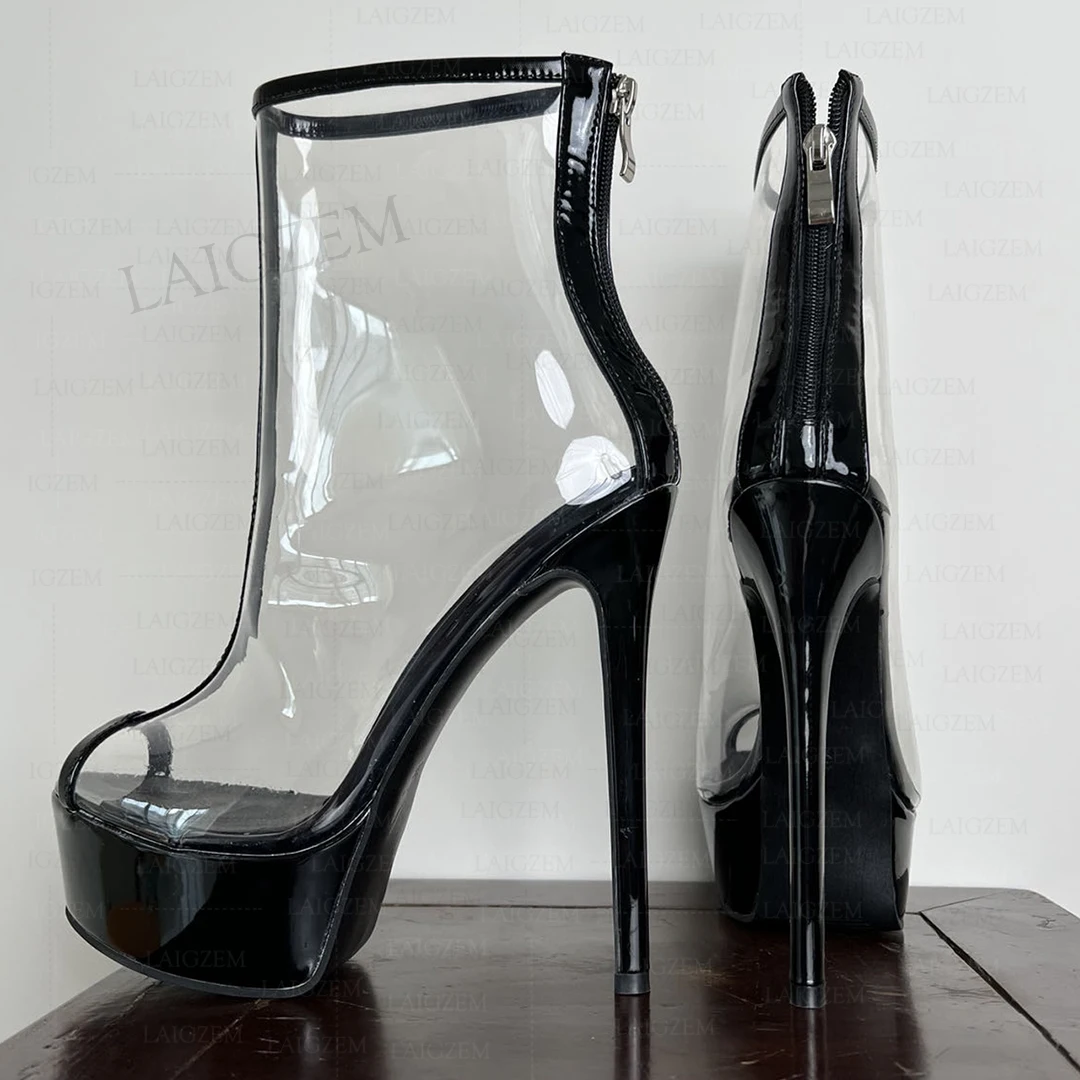 

ZHIMA Women Ankle Boot Peep Toe Stiletto High Heels Short Booties Back Zip Up Ladies Patchwork Shoes Woman Large Size 41 50 52