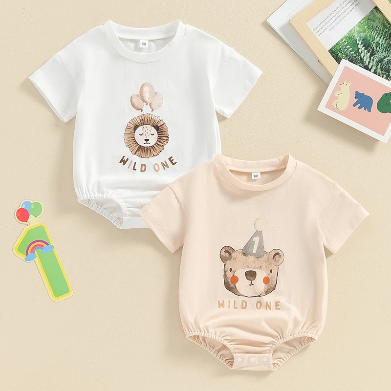 

Infant Baby Girls Boys Birthday Romper Casual Letter Print Round Neck Short Sleeve Jumpsuit Newborn Toddler Summer Clothes