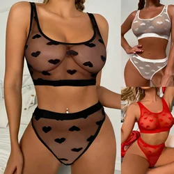 Porn Mesh Sheer Transparent 2pcs Sexy Lingerie Set Women Bra Panty Underwear Babydoll Exotic Costumes