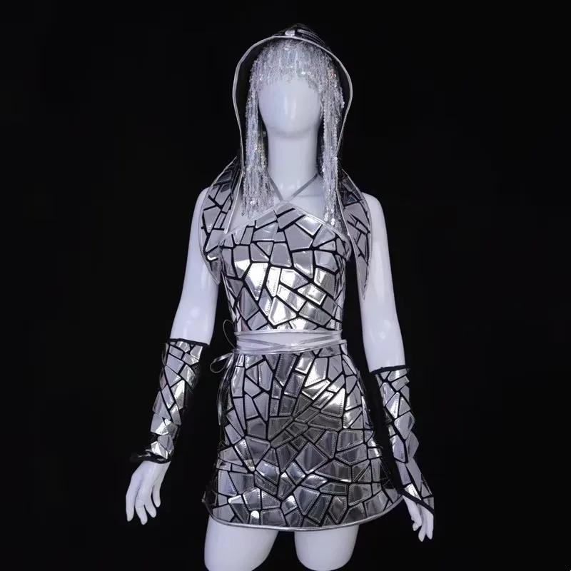 

Сексуальная мини-юбка, серебряная лазерная блестка, укороченный женский топ и наряд, одежда для ночного клуба, сценическая одежда, клубная вечеринка, фестивальный костюм для выступлений