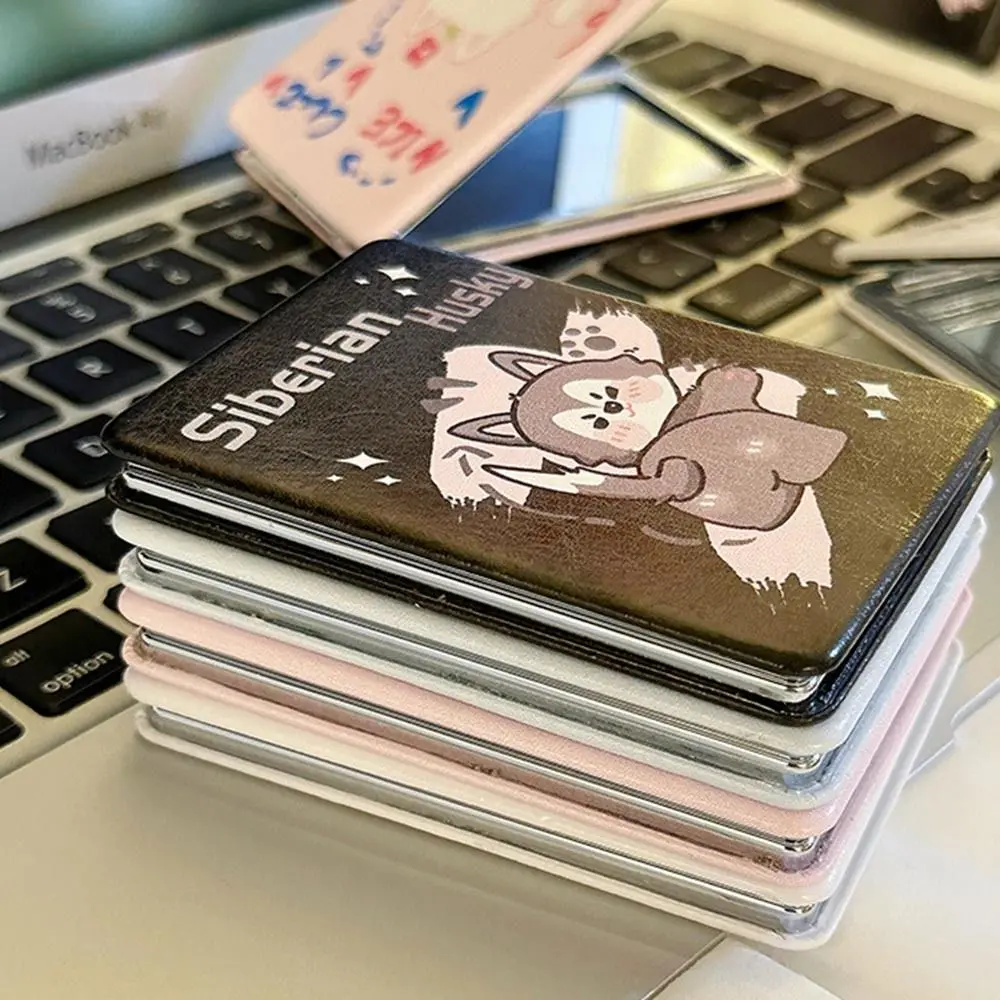 Niedlicher faltbarer Make-up-Spiegel aus PU, faltbar, hochauflösend, faltbar, Kosmetikspiegel, Katze, Panda, rechteckiger Taschenspiegel, Waschtischwerkzeuge