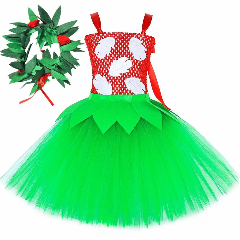 Hawaiian Princess Dress Costume for Girls Tropical Hawaii Leaf Tutu Dress Toddler Kids Halloween Carnival Beach Luau Party Dress