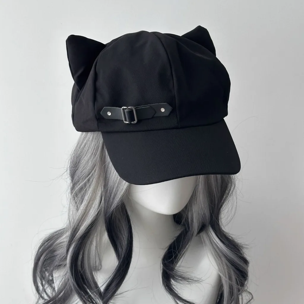 1Pcs Women's Cat's Ears Harajuku Gothic Lolita Beret Y2K Girls' Steampunk Punk Zipper Handmade Mountaineering Hat