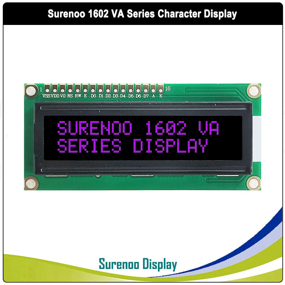 Surenoo I2C 162 16X2 1602 5V ขนาน IIC VA ขาวสีแดงสีเขียวตัวอักษรบนแผงแสดงผลโมดูล LCD สีดำ LCM