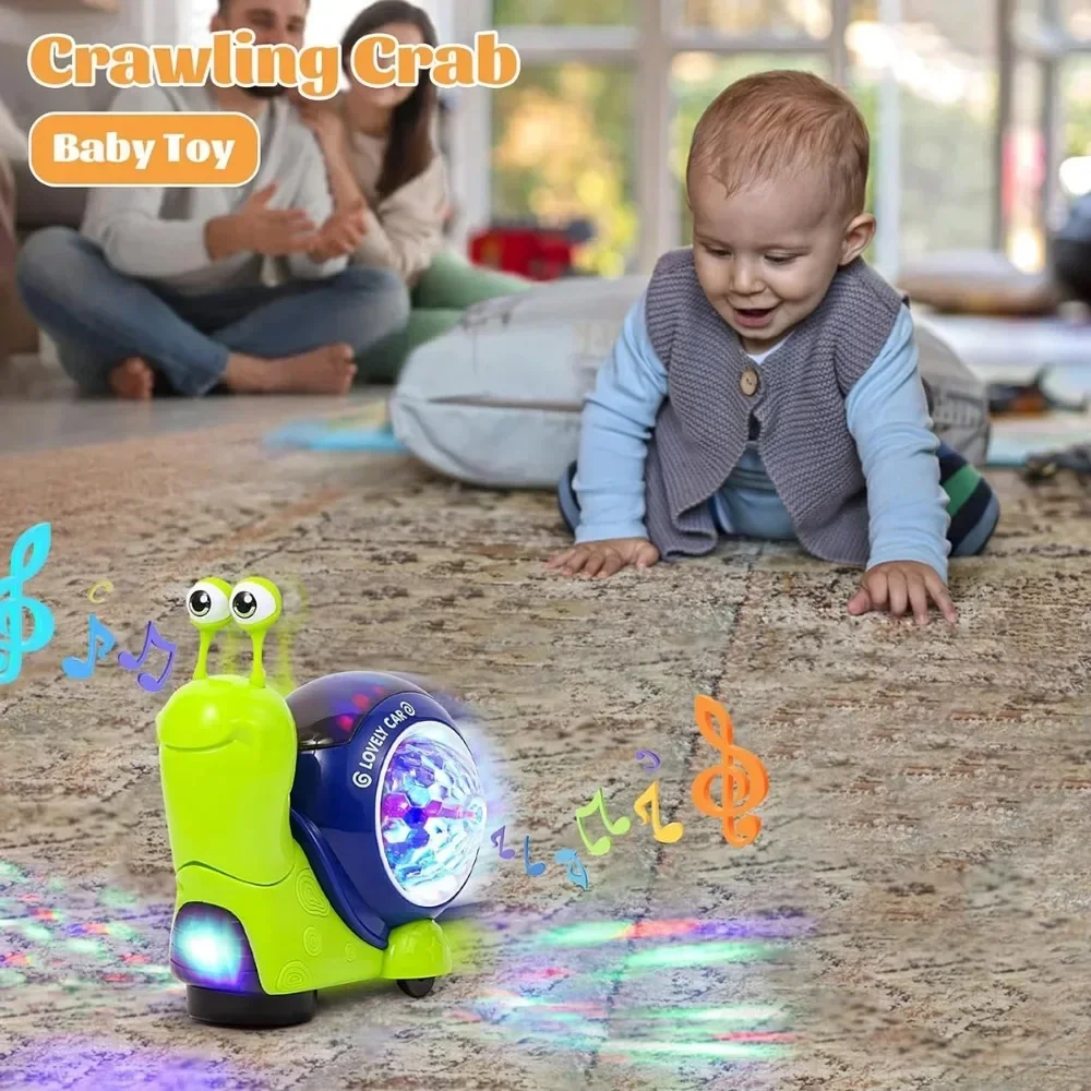 Electric Snail Interactive Musical Colorful Light Up Crawling Baby Toys Early Learning Educational Toys for Kids Christmas Gifts