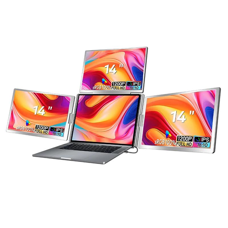 New 14 Inch 1200p Quad Portable Monitor Triple Bulk Lcd with Usb C One Cable Laptop Screen Extender
