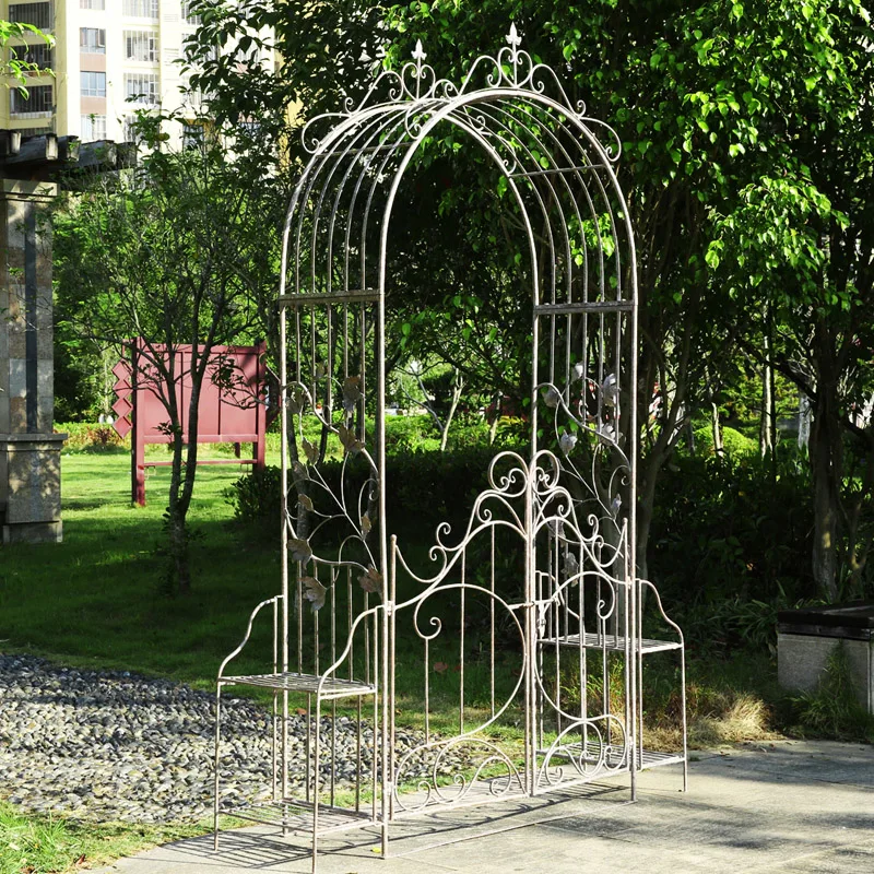 European-style distressed outdoor iron wrought plant climbing stands, courtyard villas, archways, flower stands, horticultural