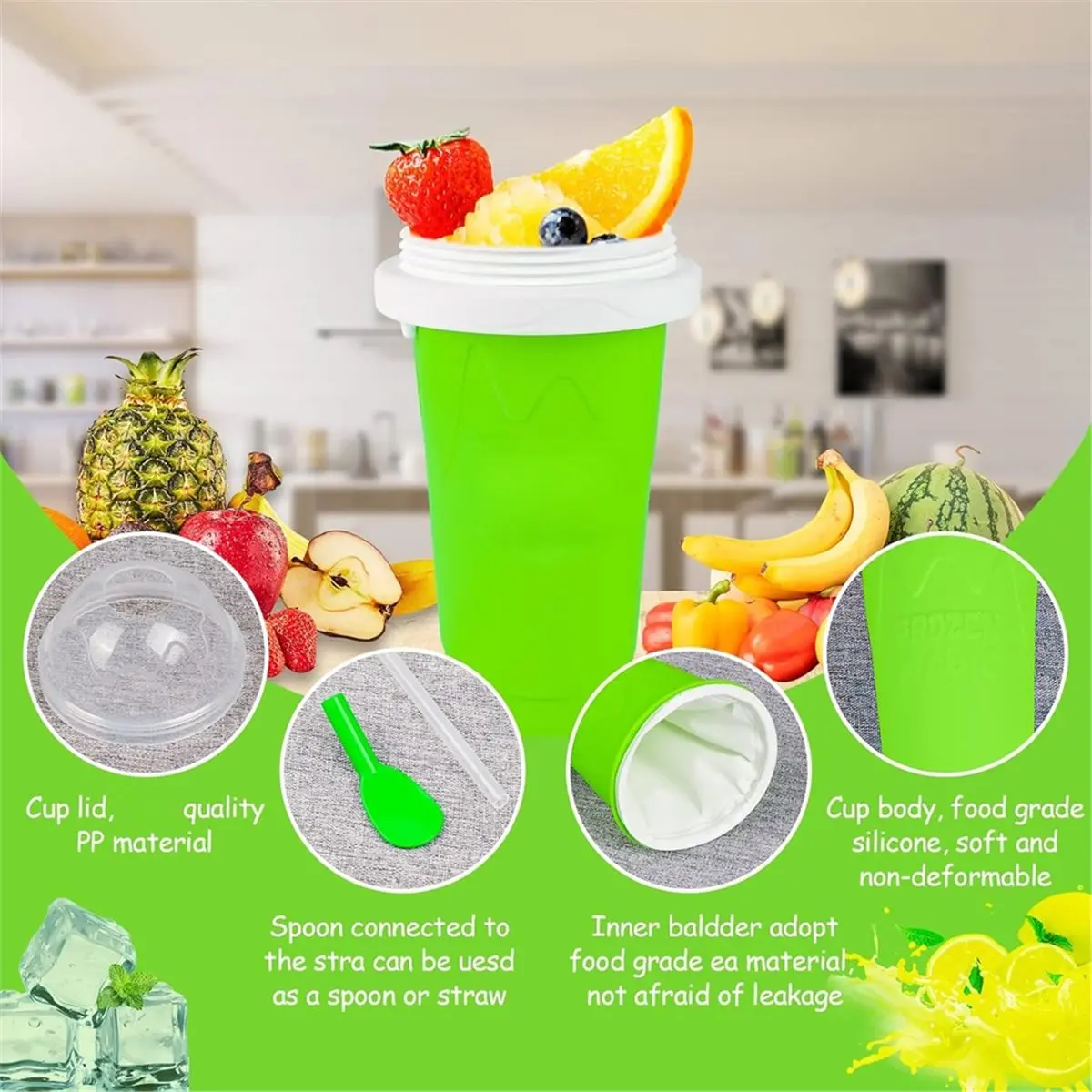 update. Large Capacity Quick-Frozen Slushy Maker Cup for Homemade Smoothies,Frozen Juice,Ice Cream Kitchen ,Freezer Mug Green - view 4