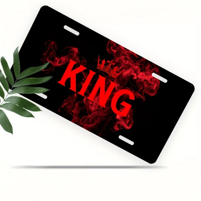 2D Flat, 2D Flat Decorative Plaque, 1 King Crown Red Design License Plate Cover, for Decorative Purposes Only - Matte Edges, 30.