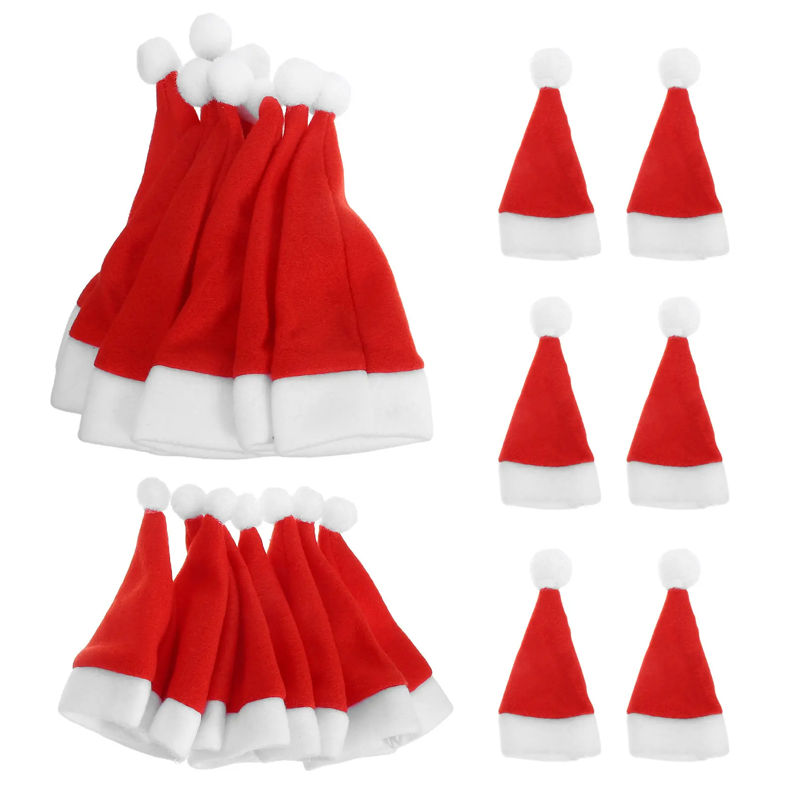 24Pcs Mini Santa Hats Red with White Trim Pompom Ideal for Christmas Bottle Topper Silverware Holder Candy Cap DIY Craft