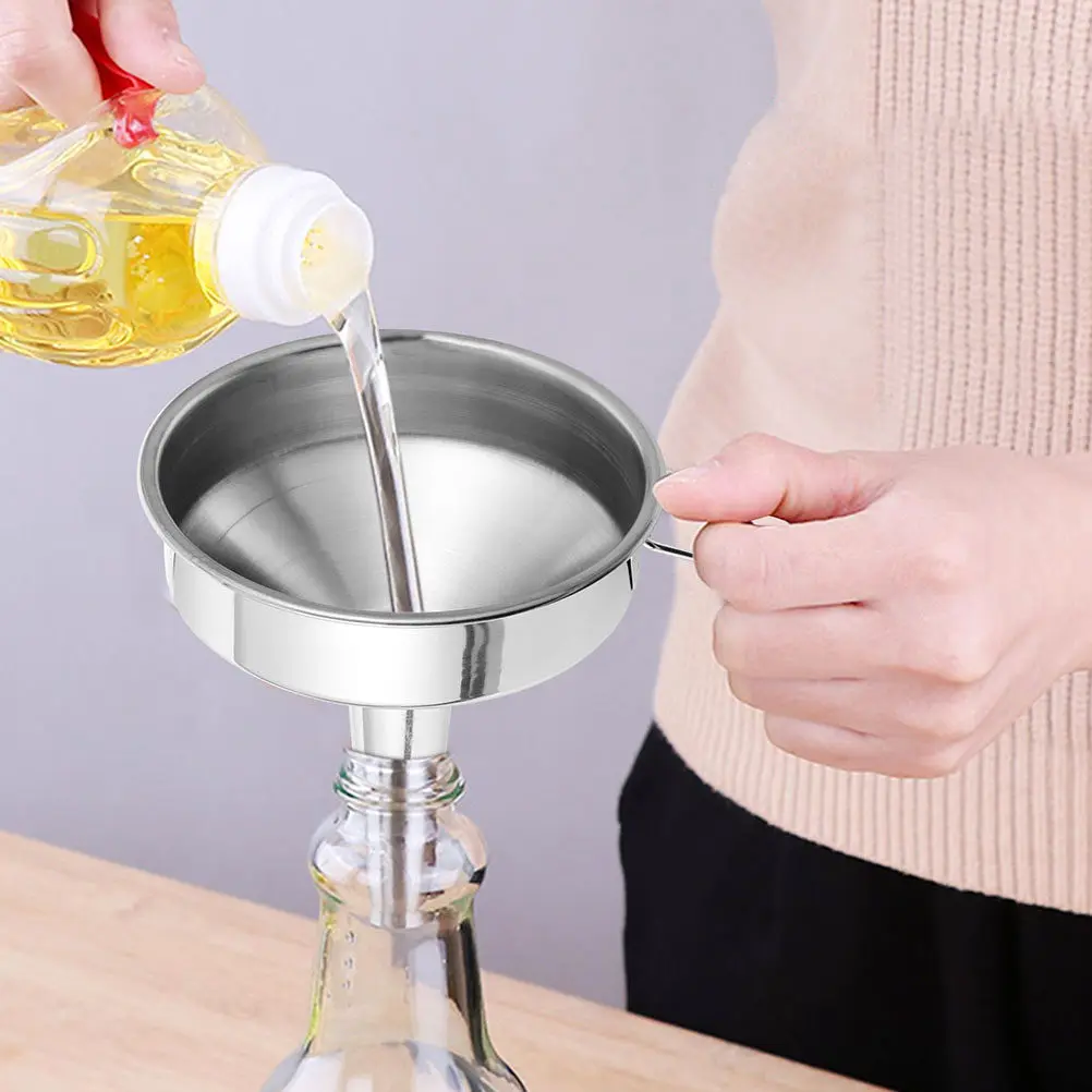 

1Set Stainless Steel Funnel Set Wear-Resistant Multi-Function Oil Wine Flask Funnel Reusable Rust-Proof Household Liquid
