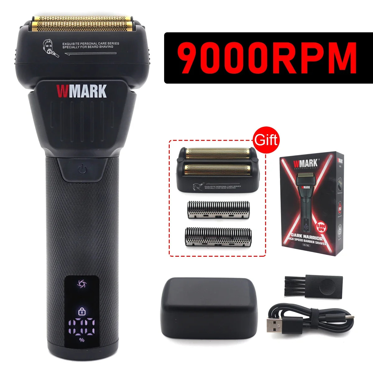 WMARK NG-7982 Professional Groomer 9000RPM Double Foil Shaver with LED Display Oil Head - Hair Clipper Beard Trimmer