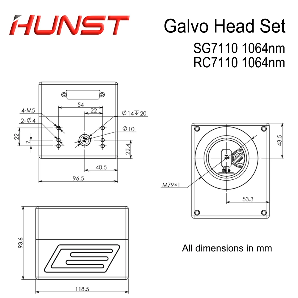 HUNST Fiber Laser Scanning Galvo Head SG7110 1064nm With Red Pointer 0-100W Input Aperture 10mm for Metal Marking Machine