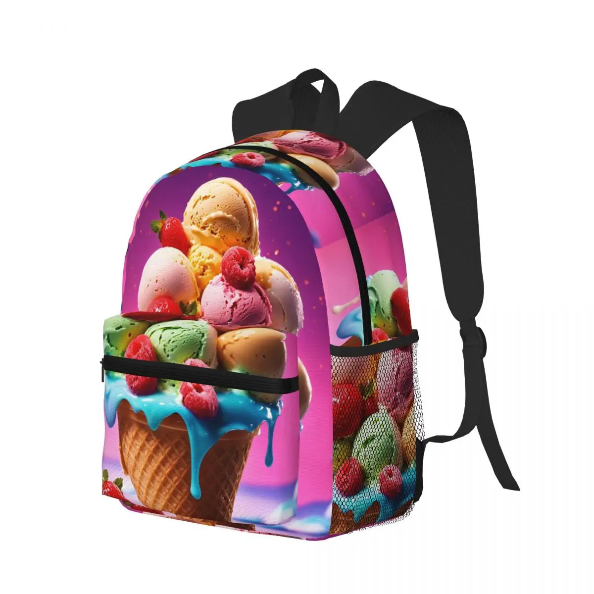 Colorful Ice Cream Splash Print Student Backpack School Bag Hiking Travel Daypack for Boys Girls Bookbag Shoulder Bags