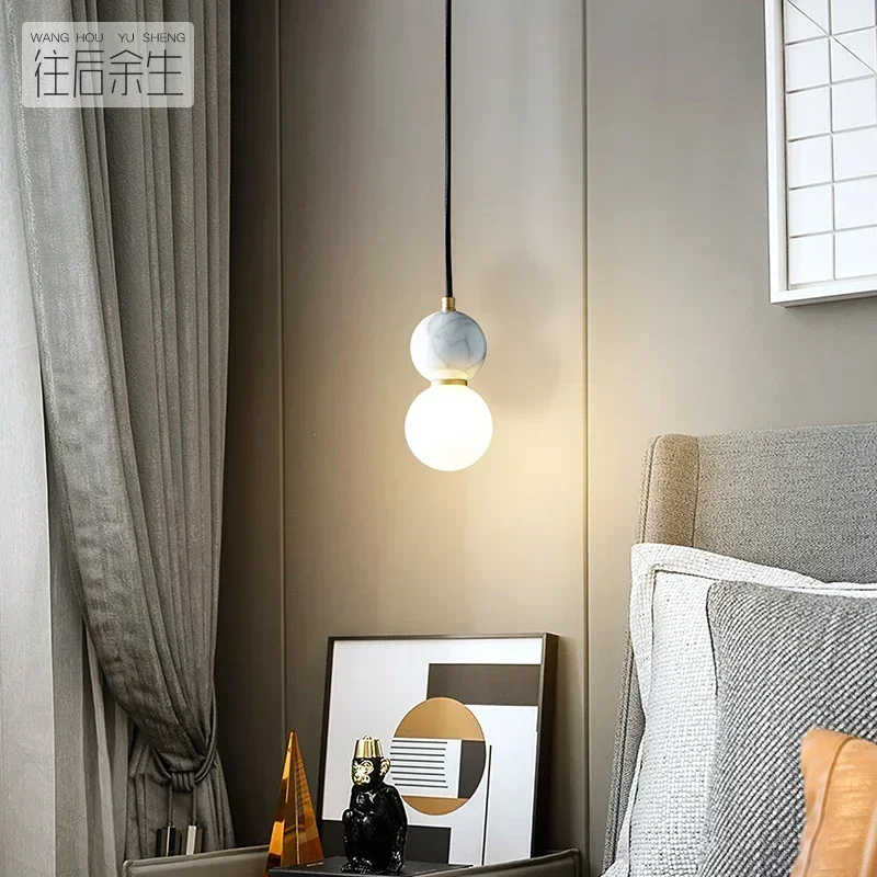 423W Natural marble minimalist bedside bedroom single head pendant light Modern minimalist long line light luxury restaurant lig