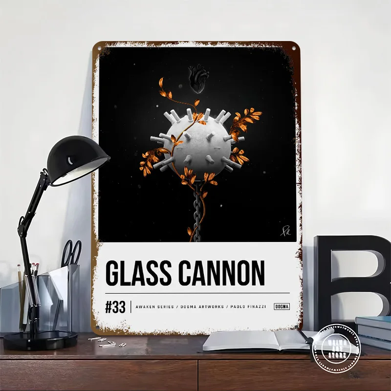 Glass Cannon 3D Texture Metal Poster Customized Wall Art Tin Sign Gift for Mancave Gaming Room Decoration Cozy Home Decor Items
