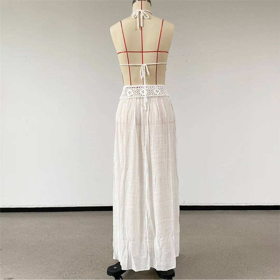 Quasten-Neckholder, gehäkelt, gestrickt, zweiteiliger Anzug, Tunika, Strand-Cover-up, Strandkleid, Strandmode, Damen, V8429 – Detail 11