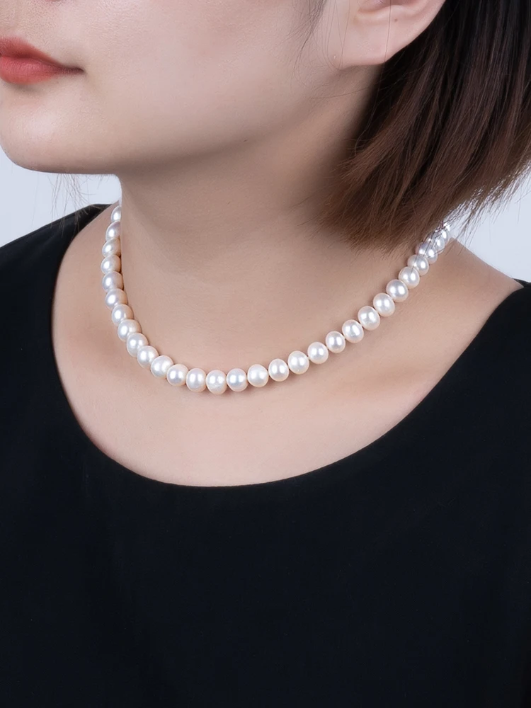 8-9mm shining round flawless vintage nature freshwater Pearl 925sliver necklace for Women Girl's choker jewelry