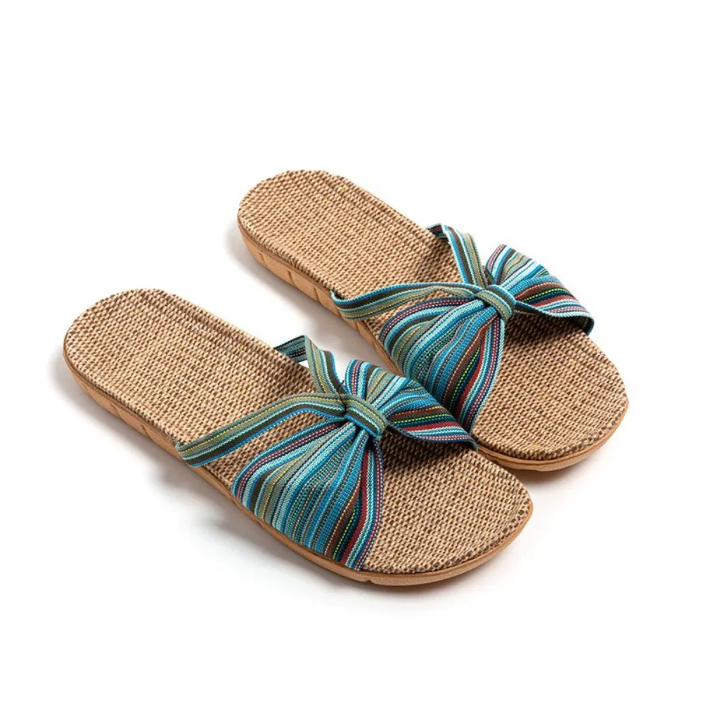 

Cute Anti Slip Bowknot Flats Slippers EVA Colored Belt Slippers for Women Soft Soled Sweet Slides Sandals Beach