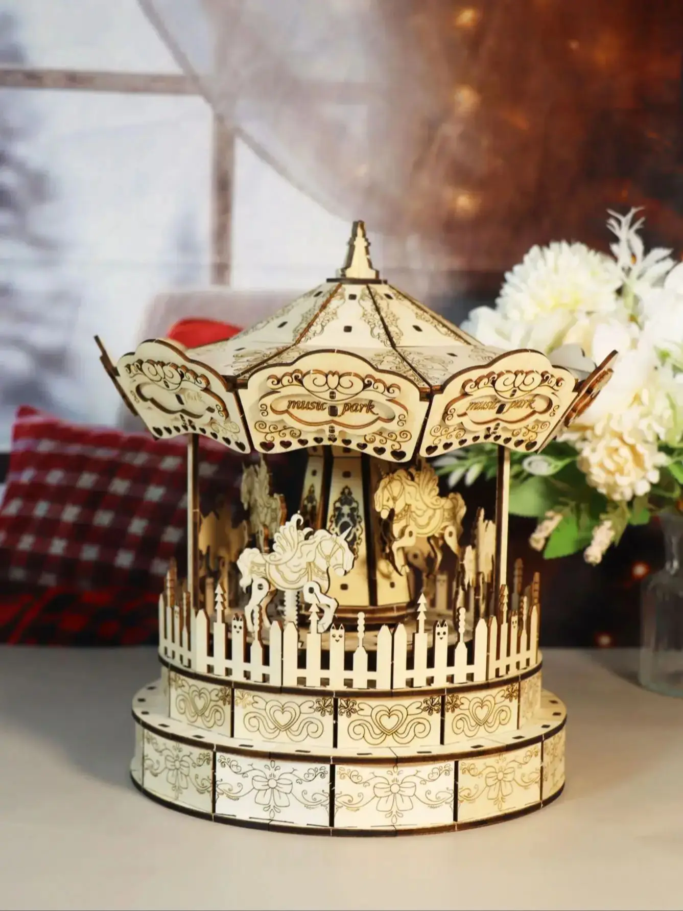 Carillon con carosello puzzle in legno 3D Kit modello You Are My Sunshine per adulti Compleanno Natale Regalo unico per le donne