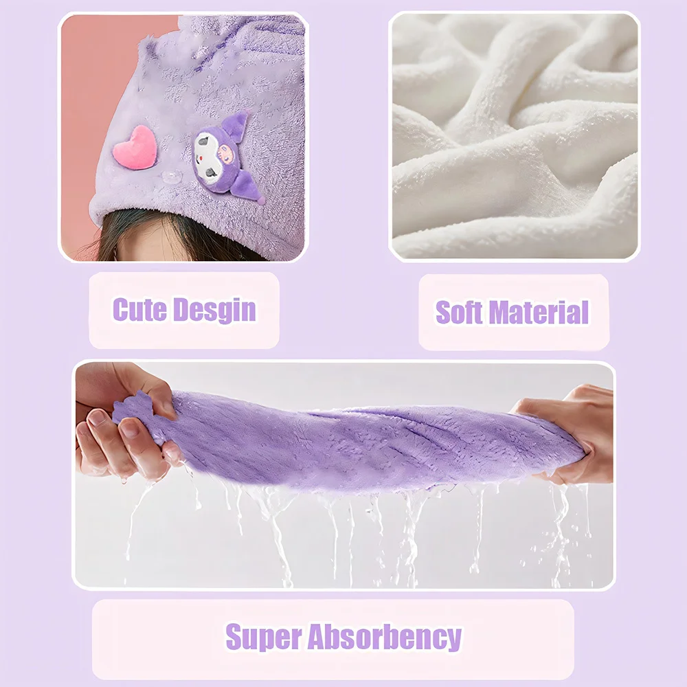 4 stks/set Miniso Sanrio Kuromi Douche Ultra Zacht Sneldrogend Haar Handdoek Wrap Super Absorberende Douchemuts Perfect Badkamer Accessoire