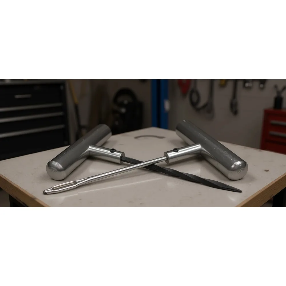 

Stainless Steel Solid T-Handle Tire Repair Set with Spiral Probe & Split Eye Needle
