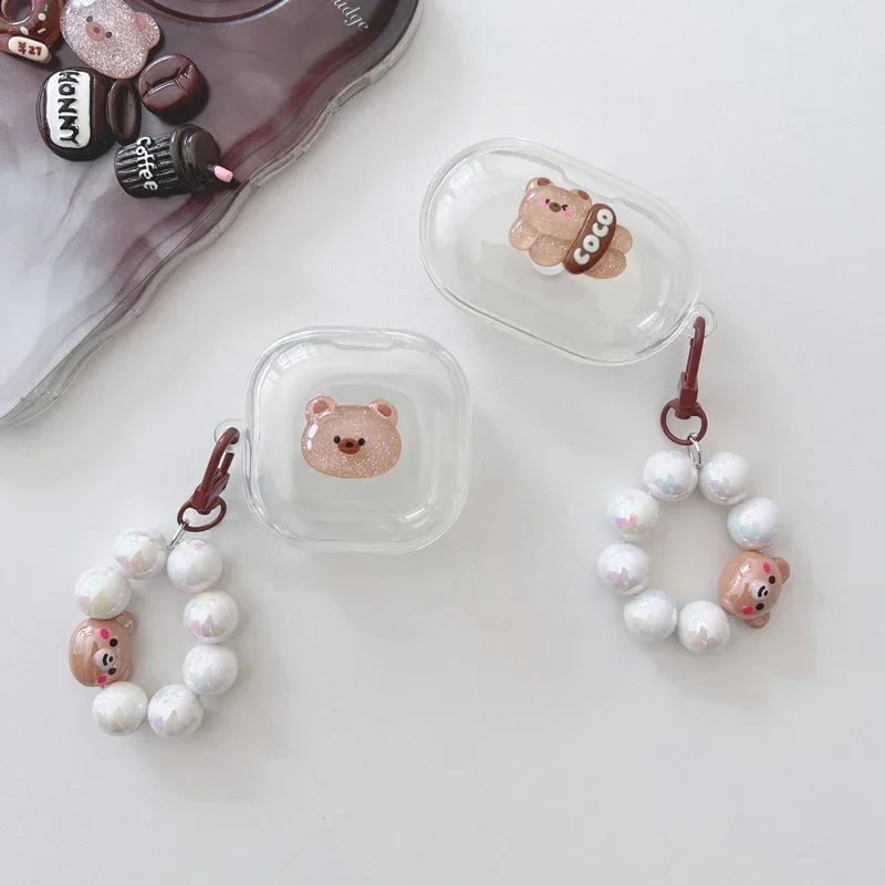 For Samsung Galaxy buds2 2Pro / buds FE / buds live Case Cute bear Cover silicone Transparent Earphone Cover with Keychain cover