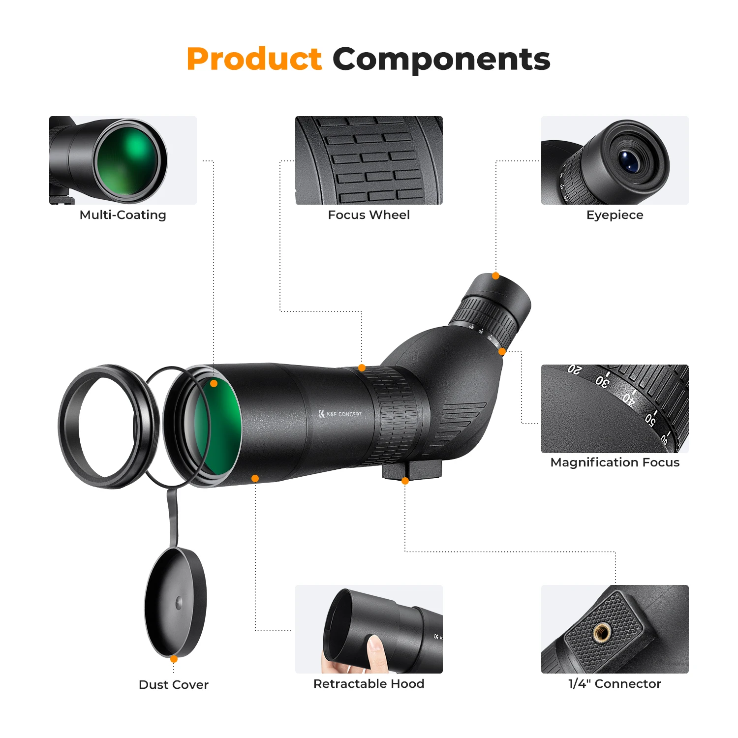 K&F Concept 20-60x60 Spotting Scope Binocular HD BAK4 FMC Telescope with Smartphone Adapter Tripod Waterproof for Camping Travel