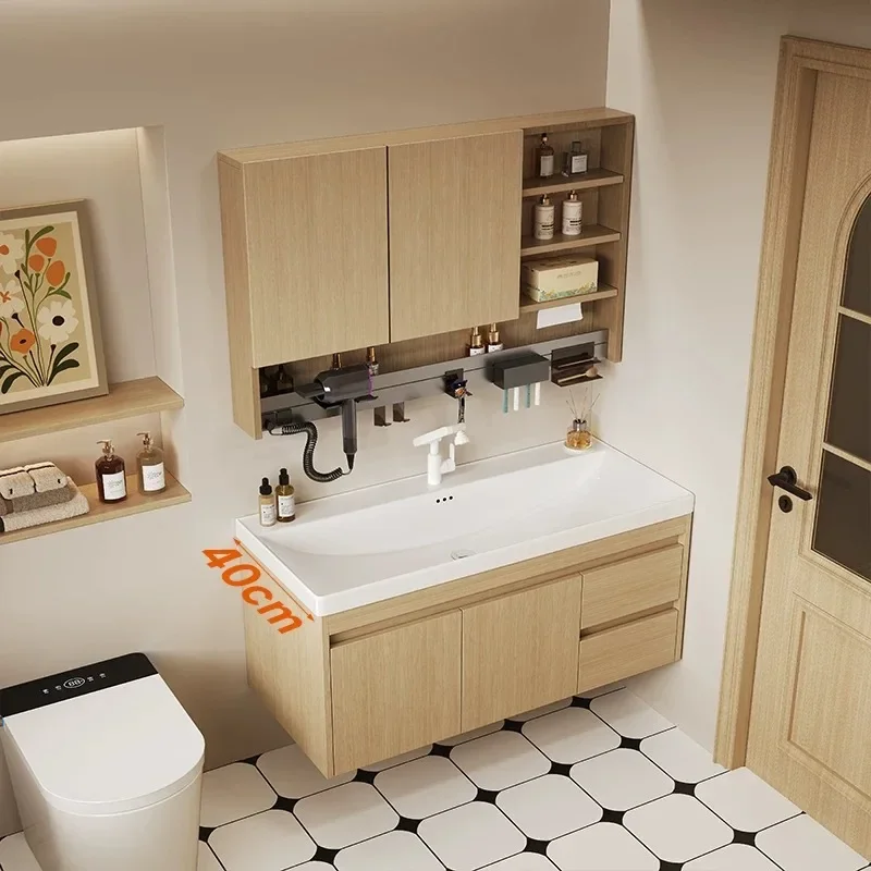 40 wide log color honeycomb aluminum bathroom cabinet ceramic integrated basin hidden multi-functional feng shui
