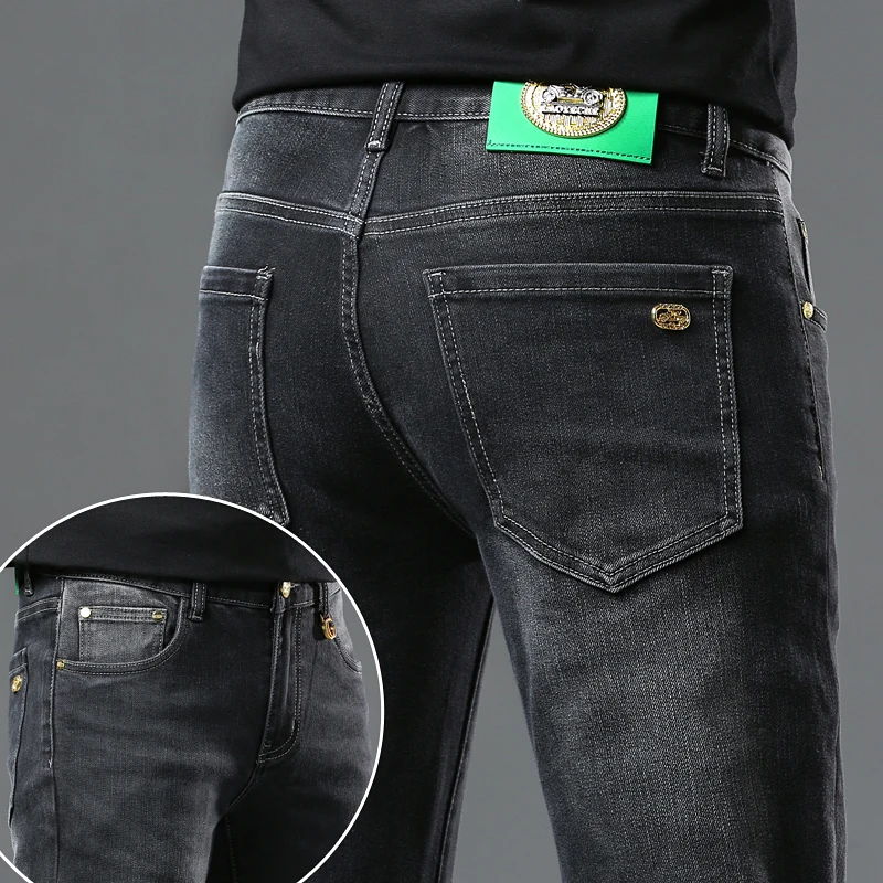 Black gray jeans men 2024 new fashion slim fit skinny stretch casual all-match business office shopping long pants