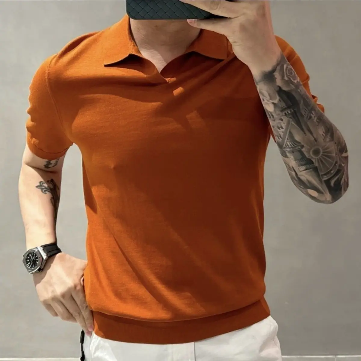 High Quality Fashion Simple Smart Casual Summer New Solid Thin Polo Shirt Men's Lapel Patchwork Versatile Short Sleeved Knit Top